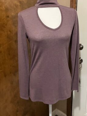 Lisa Rinna Collection Smokey Plum Cutout Mock Turtleneck Long Sleeve Top